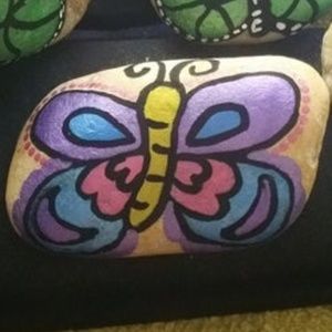 Purple Butterfly painted rock OOAK Garden art